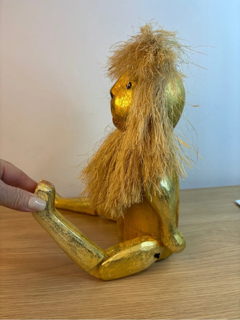 Vintage Pier 1 Imports Jointed Wooden Lion Shelf Sitter